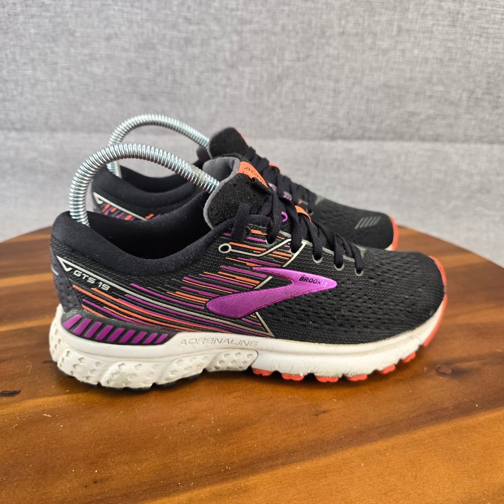Brooks Adrenaline GTS 19 Womens Running Shoes Black Purple Orange Narrow 2A SZ 7